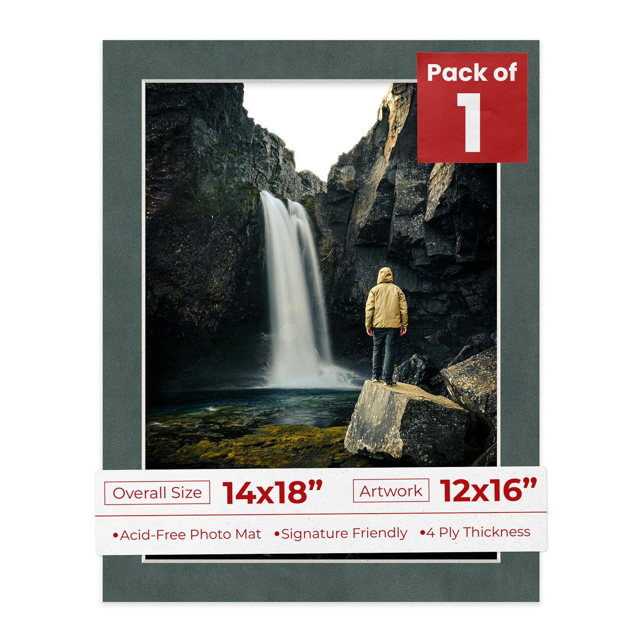 Dark Grey Suede Mat Board for 14x18 Frames - Fits 12x16 Photos